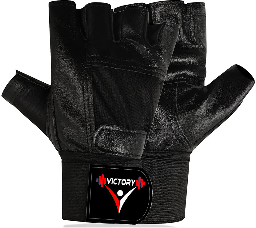 VICTORY Premium Weight Lifting Gym & Fitness Gloves(Black)