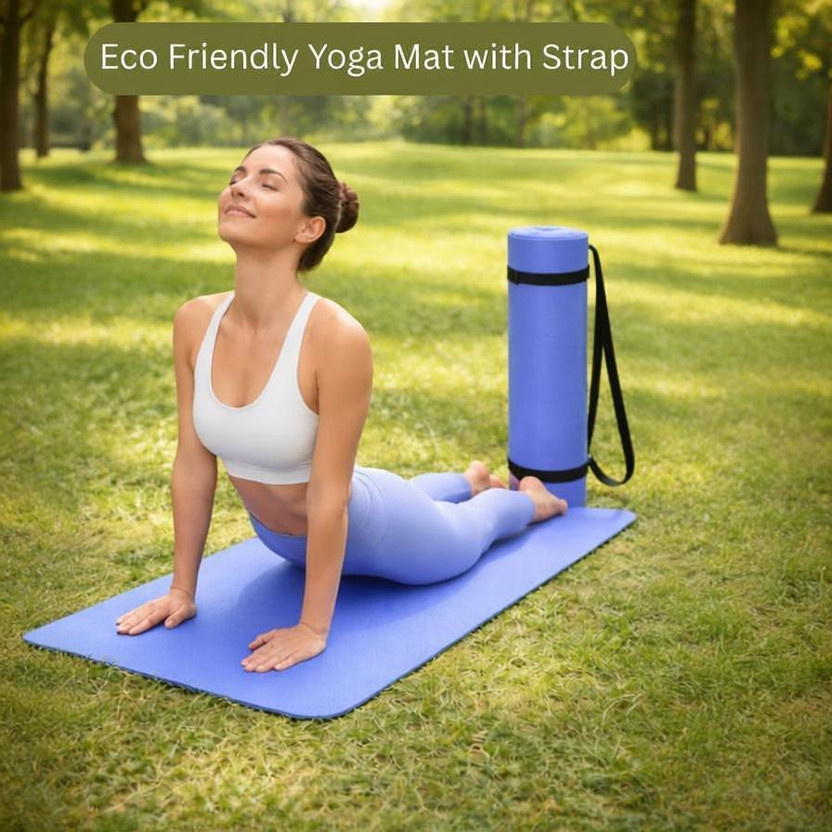 Taido Yoga Mat with Carry Starp Foldable and Light weight for Men and Women Blue 4 mm Yoga Mat