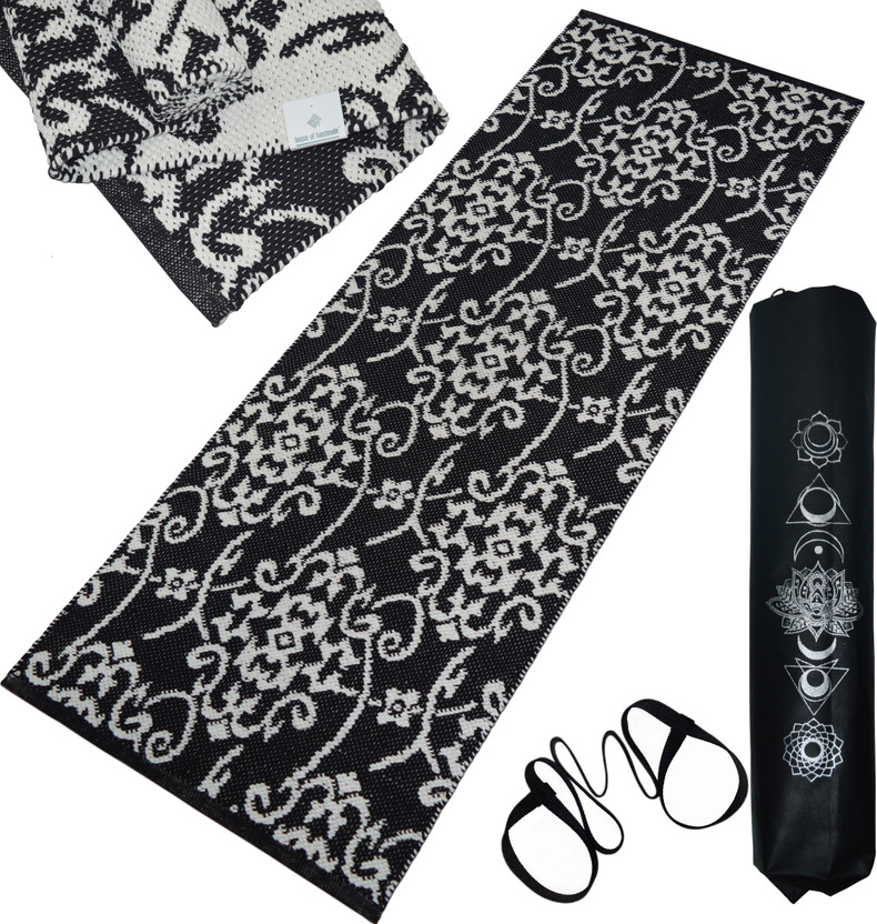house house of handmade Handwoven Cotton Yoga Mat for Men & Women Black 10 mm Yoga Mat - Flipkart Deal