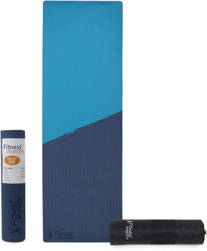 Fitness Mantra TPE 8mm Cross Color Anti-Slip Yoga Mat with Cover Bag| Navy + Teal| 8 mm Yoga Mat