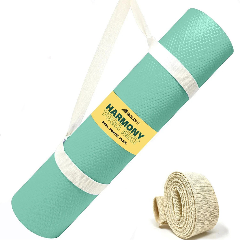 BOLDFIT Yoga Mat for Men Women 4mm Exercise Mat Anti Skid Workout Yoga Matte Carry Strap Green 4 mm Yoga Mat