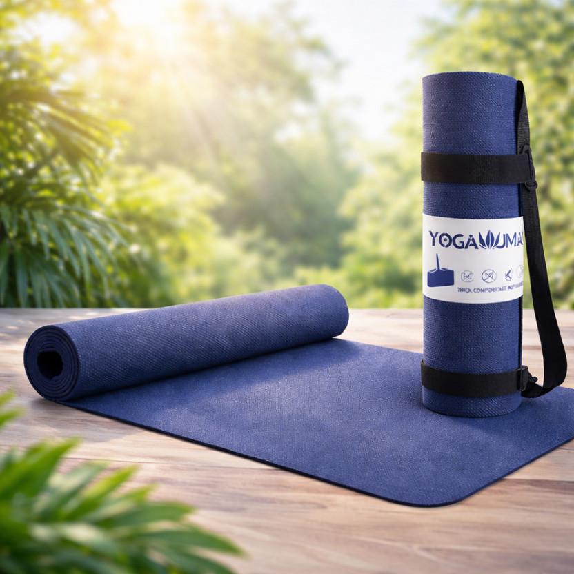 Crosfit Premium Eco-friendly 4mm yoga mat with carry strap for women & men Blue 4-5 mm Yoga Mat