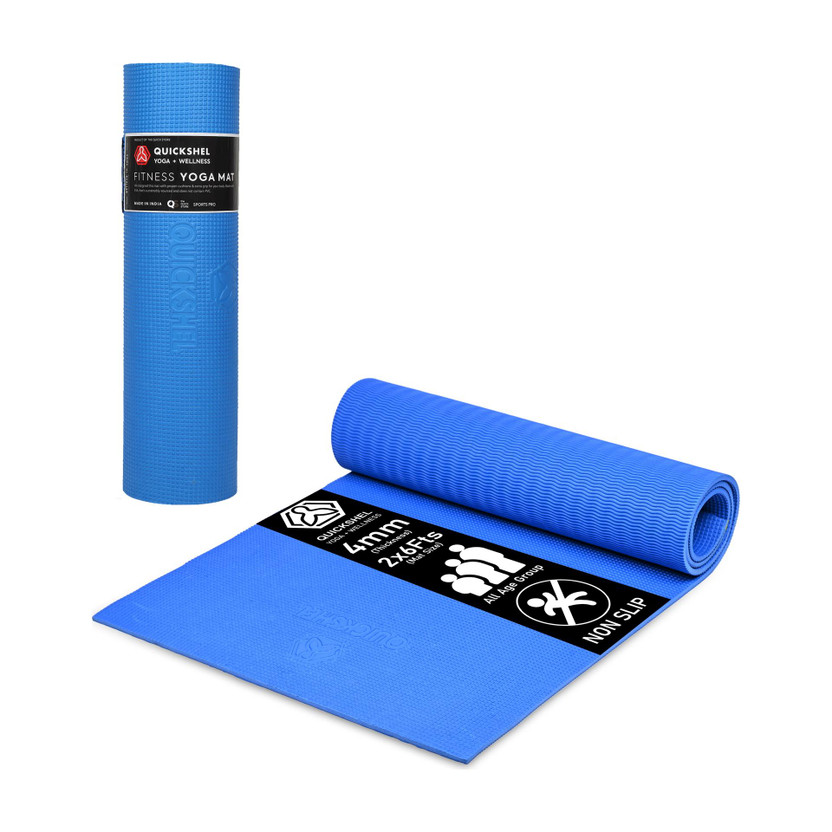 Quick Shel EVA Anti Slip Home Gym Exercise Workout Fitness for Men Women Kids Blue 4 mm Yoga Mat