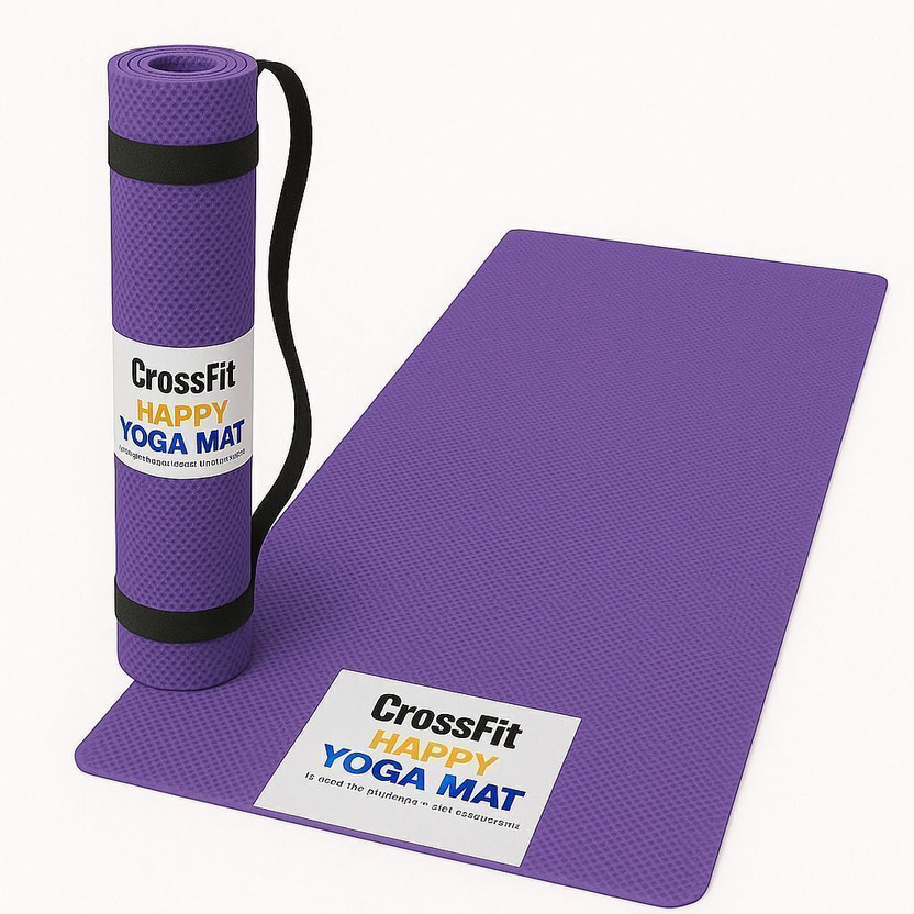 Crosfit 4-5 mm Purple yoga mat with carry strap Purple 4-5 mm Yoga Mat