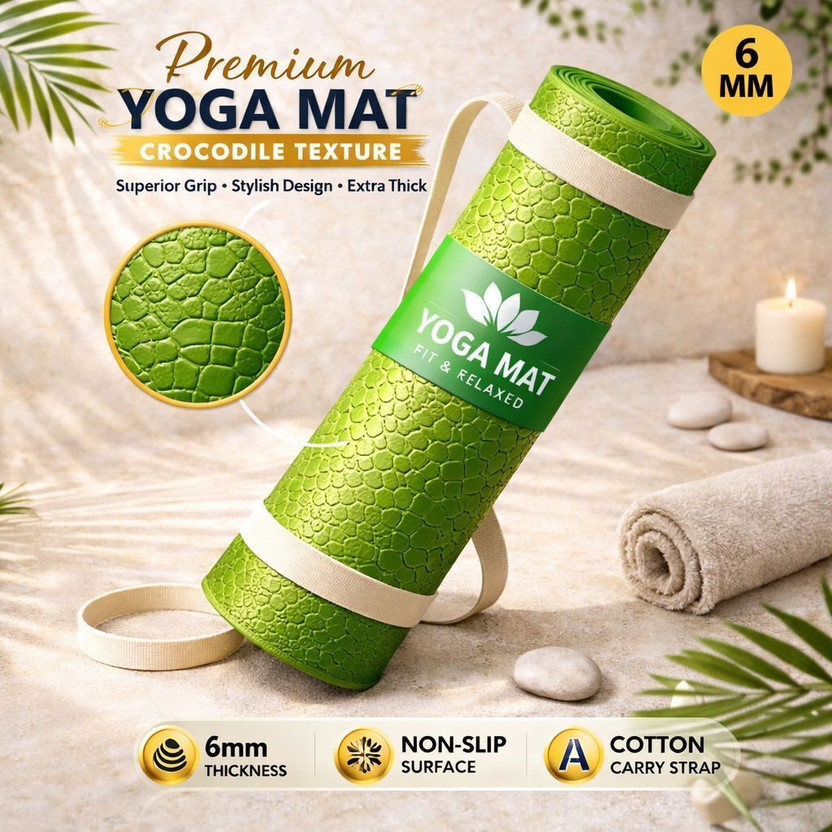 Crosfit 6MM Eco Friendly Textured Anti-Slip Yoga Mat for Women Men & Kids Green 6 mm Yoga Mat