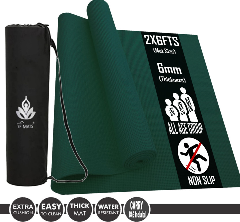 YFMATS 6MM(green) - Best Quality and Anti slip Eva Eco Friendly Yoga Mat With Bag Green 6 mm Yoga Mat