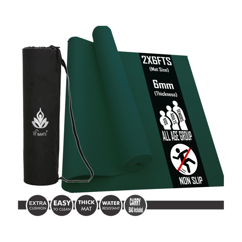 YFMATS 6MM(green) - Best Quality and Anti slip Eva Eco Friendly Yoga Mat With Bag Green 6 mm Yoga Mat