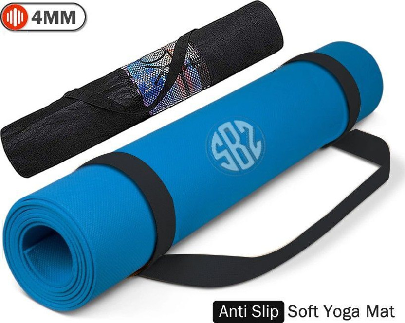 Flexura 4mm Blue Anti Skid Yoga/Exercise Mat with Carry Bag for Men & Women Blue 4mm mm Yoga Mat