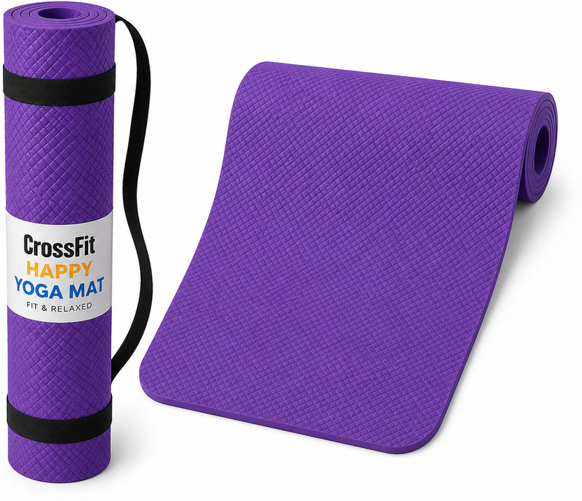 Crosfit 4mm purple yoga mat for men & women with carry strap Purple 4-5 mm Yoga Mat