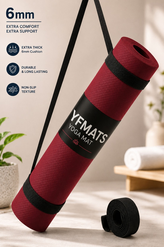 YFMATS 6MM Textured Yoga Mat Anti Slip Exercise Mat For Women Men Cheery 6MM 6 mm Yoga Mat