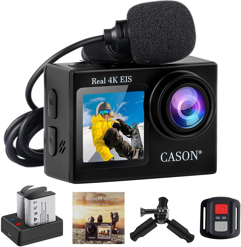 CASON CS6 Real 4K Dual Screen for Vlogging With EIS+Gyro, CS6 5k 30Fps Action Camera, 4K Helmet Camera for Bike (Typc C) with EIS+Gyro Sports and Action Camera(Black, 24 MP)