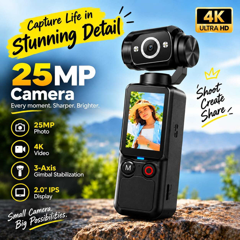 Autovynk Autovynk 4K 180 Degree Rotating Pocket Vlogging Sports Action Camera Q7 UHD Pocket Vlogging Camera 2000mAh 180° Rotating Sports and Action Camera Sports and Action Camera(Multicolor, 25 MP) - Flipkart Deal