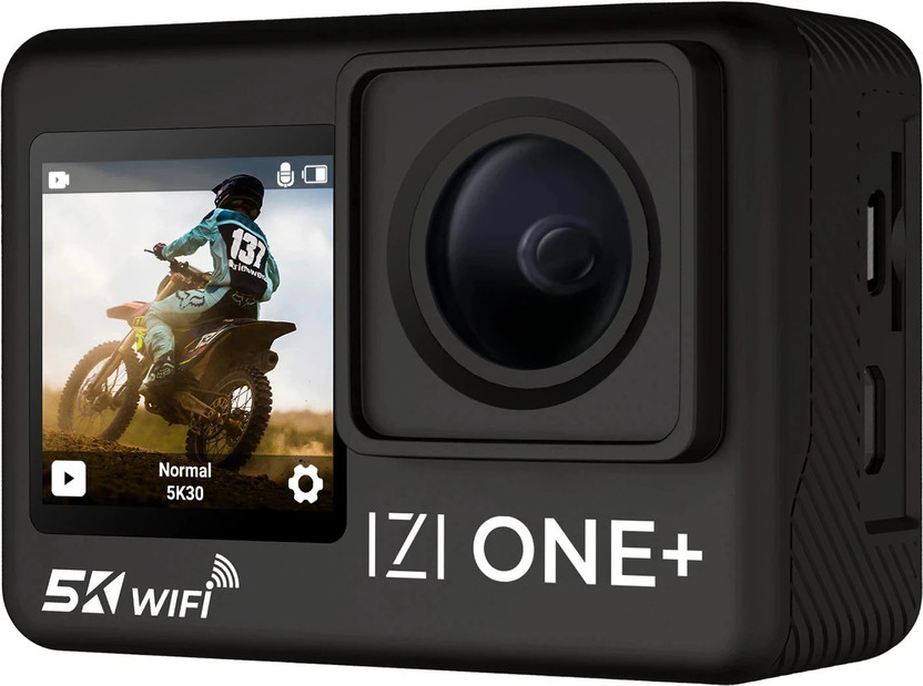 IZI One+ Action Camera ONE+ 5K Action Camera, 48MP, 6-Axis Gyro, Waterproof, WiFi, Dual Touch Screen Sports and Action Camera(Black, 48 MP)