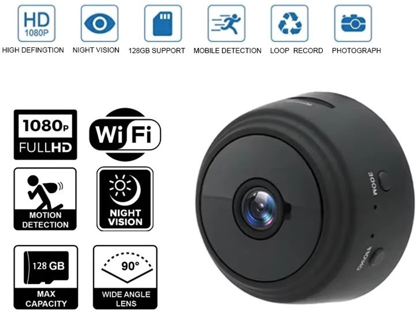 OSHSIZ WIFI SECURITY CAMERA 1080p Mini Security Camera with Motion Alerts, Smart Detection & WiFi Sports and Action Camera(Black, 4 MP)
