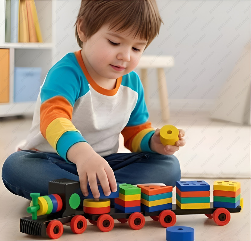 BATLIBOI Train Geometric Shape Stackin and Toddlers Early Learning Activity Puzzle(Multicolor)