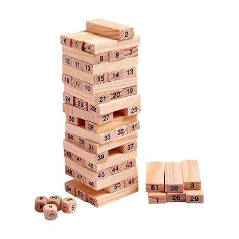 VSINDIA Wooden Blocks 54 Pcs Building Blocks Game Challenging Wooden Tumbling Tower(Beige)