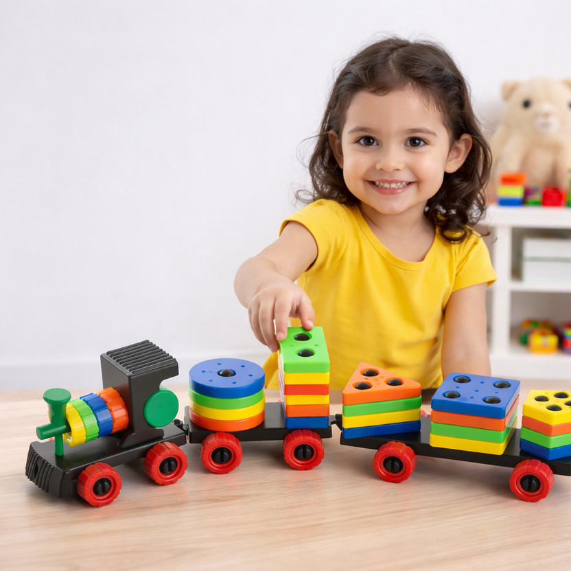 Meetul Enterprise Geometric Train Shape Sorting Stacking Toy for Kids Learning Puzzle(Multicolor)