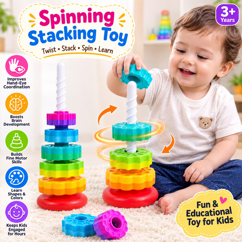 VrajVilla Rainbow Stacking Toy for Kids | Gear Rings Tower Educational Toy 12M+(Multicolor)