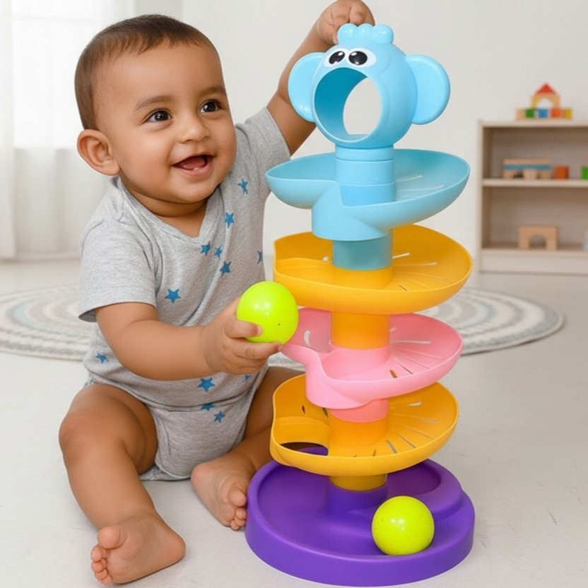 Toyify BABY BALL DROP TOY 4 TIRE SPIRAL COLORFUL KIDS STACKING TOYS(Blue)