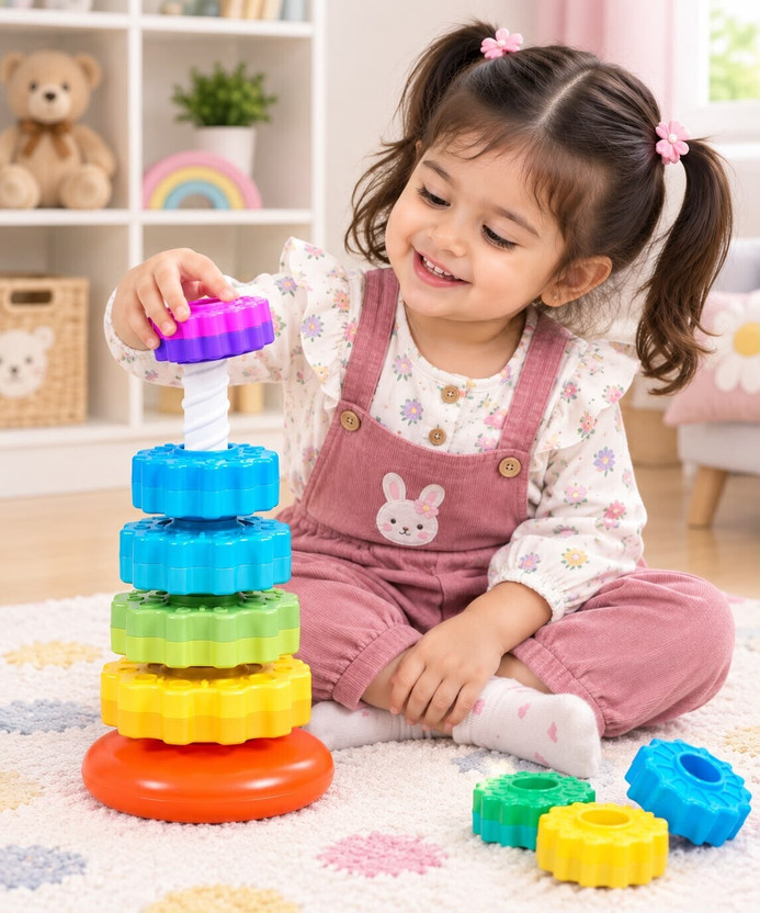 Novexa Rainbow Tower Gear Stacking Learning Activity Toy for Preschool Kids 1+Years(Multicolor)