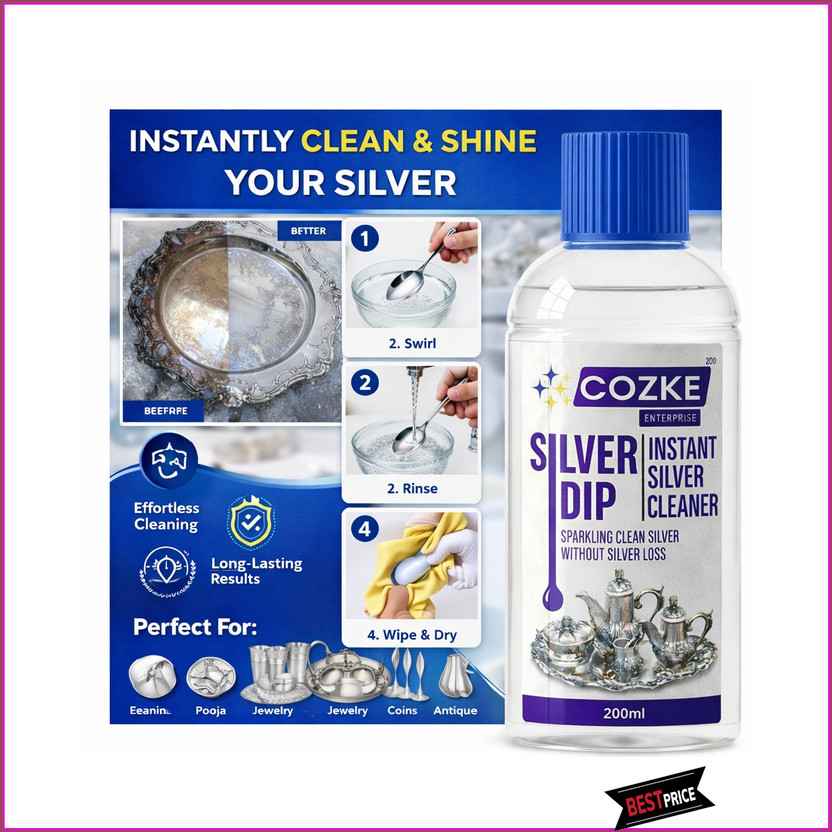 COZKE ENTERPRISE Silver Dip Cleaner Liquid - Jewellery, Pooja Item & Utensil Tarnish GT-134507 Stain Remover(200 ml)