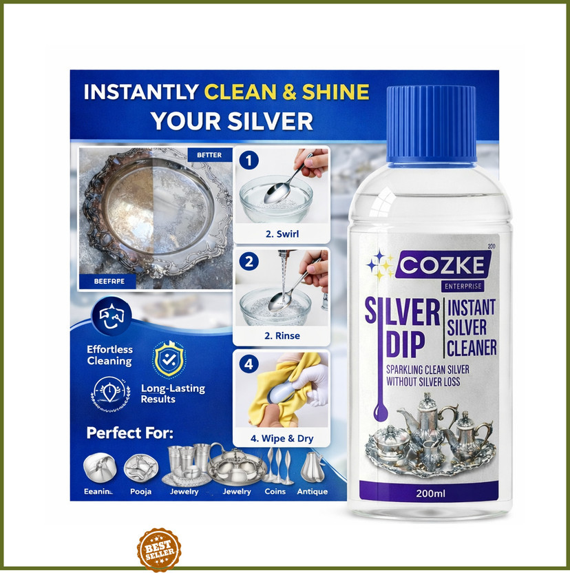 COZKE ENTERPRISE Silver Dip Cleaner Liquid - Jewellery, Pooja Item & Utensil Tarnish GT-134431 Stain Remover(200 ml)