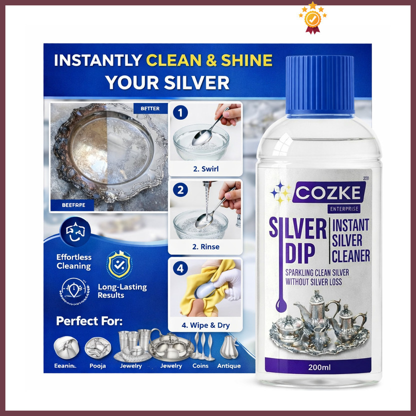 COZKE ENTERPRISE Silver Dip Cleaner Liquid - Jewellery, Pooja Item & Utensil Tarnish GT-134433 Stain Remover(200 ml)