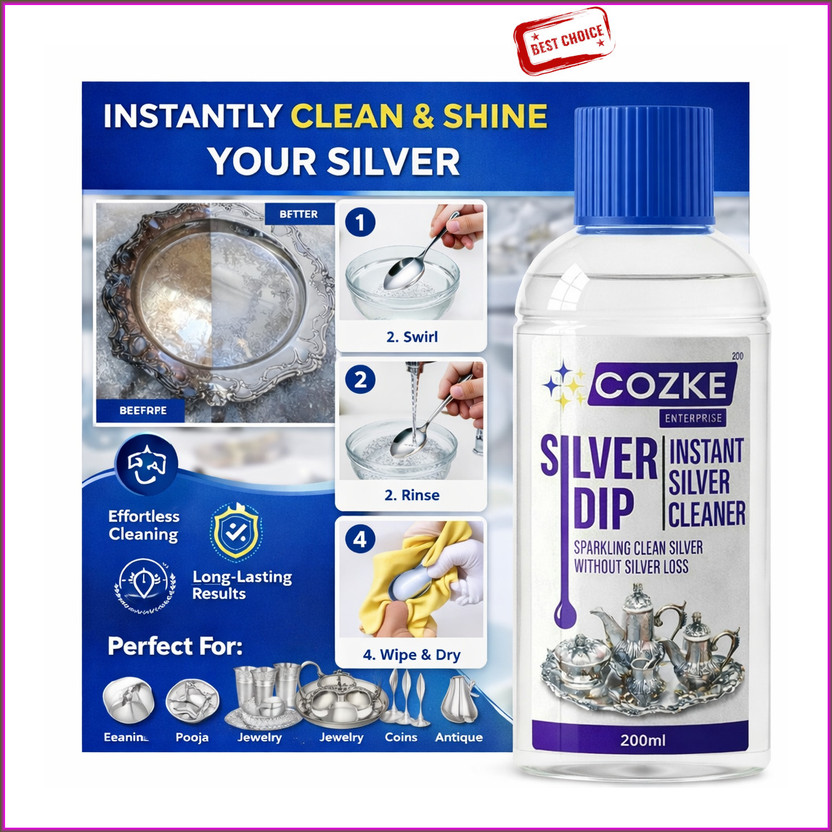 COZKE ENTERPRISE Silver Dip Cleaner Liquid - Jewellery, Pooja Item & Utensil Tarnish GT-134395 Stain Remover(200 ml)