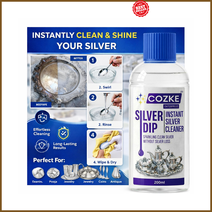 COZKE ENTERPRISE Silver Dip Cleaner Liquid - Jewellery, Pooja Item & Utensil Tarnish GT-134529 Stain Remover(200 ml)