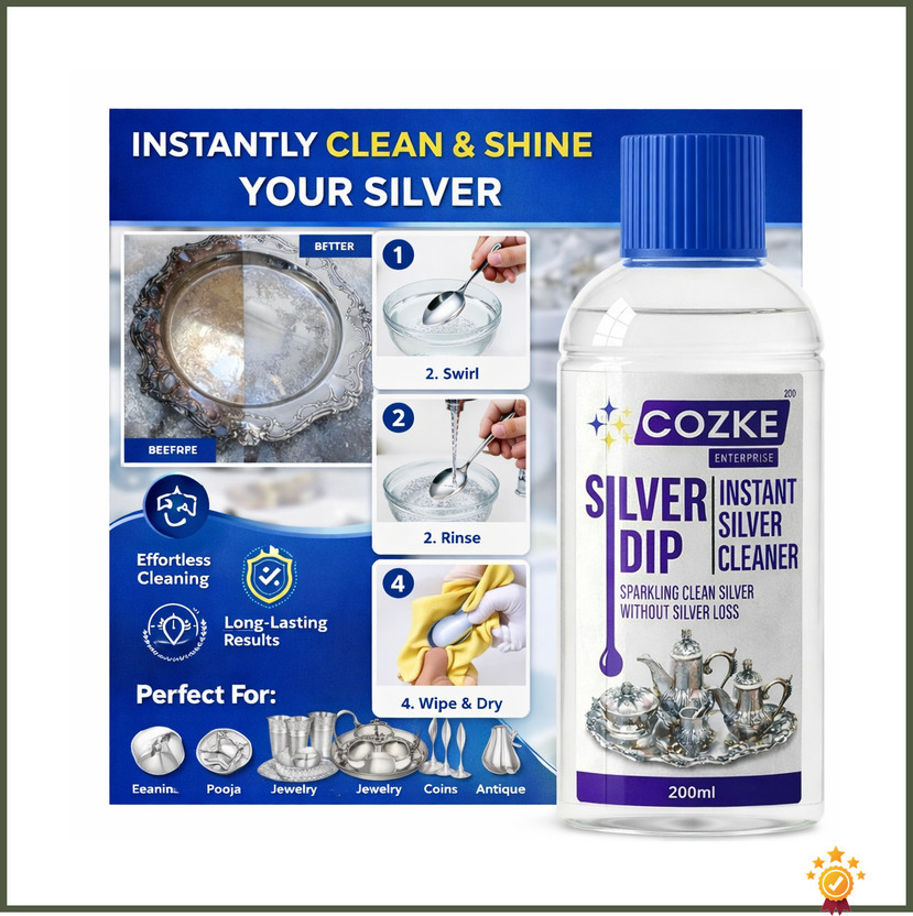 COZKE ENTERPRISE Silver Dip Cleaner Liquid - Jewellery, Pooja Item & Utensil Tarnish GT-134356 Stain Remover(200 ml)