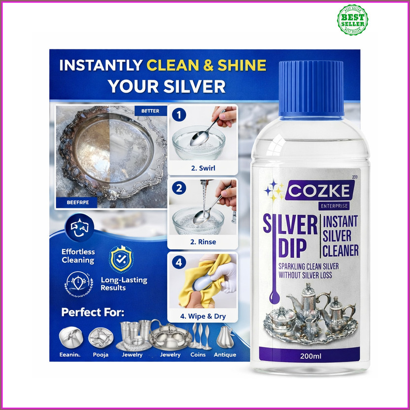 COZKE ENTERPRISE Silver Dip Cleaner Liquid - Jewellery, Pooja Item & Utensil Tarnish GT-134502 Stain Remover(200 ml)