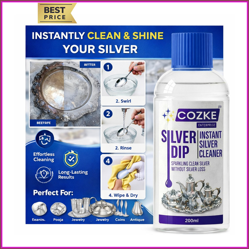 COZKE ENTERPRISE Silver Dip Cleaner Liquid - Jewellery, Pooja Item & Utensil Tarnish GT-134539 Stain Remover(200 ml)