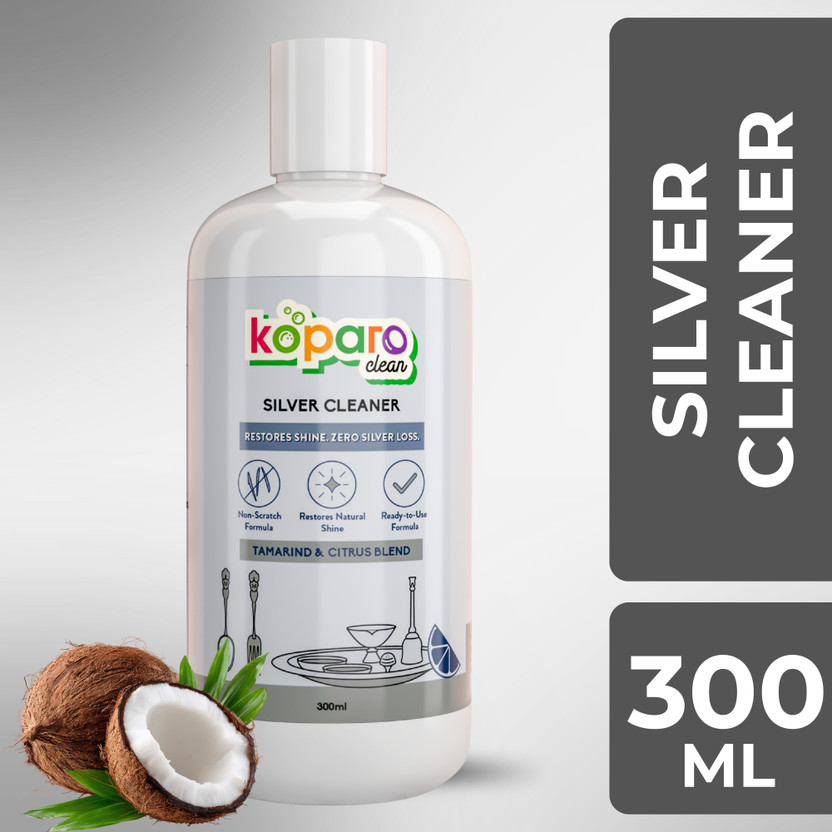 Koparo Silver Cleaner Liquid |Tarnish Remover| No-Loss Formula for Jewellery & Utensils Stain Remover(300 ml)