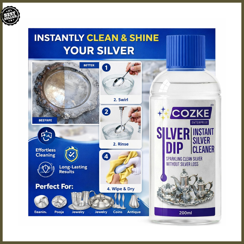 COZKE ENTERPRISE Silver Dip Cleaner Liquid - Jewellery, Pooja Item & Utensil Tarnish GT-134538 Stain Remover(200 ml)