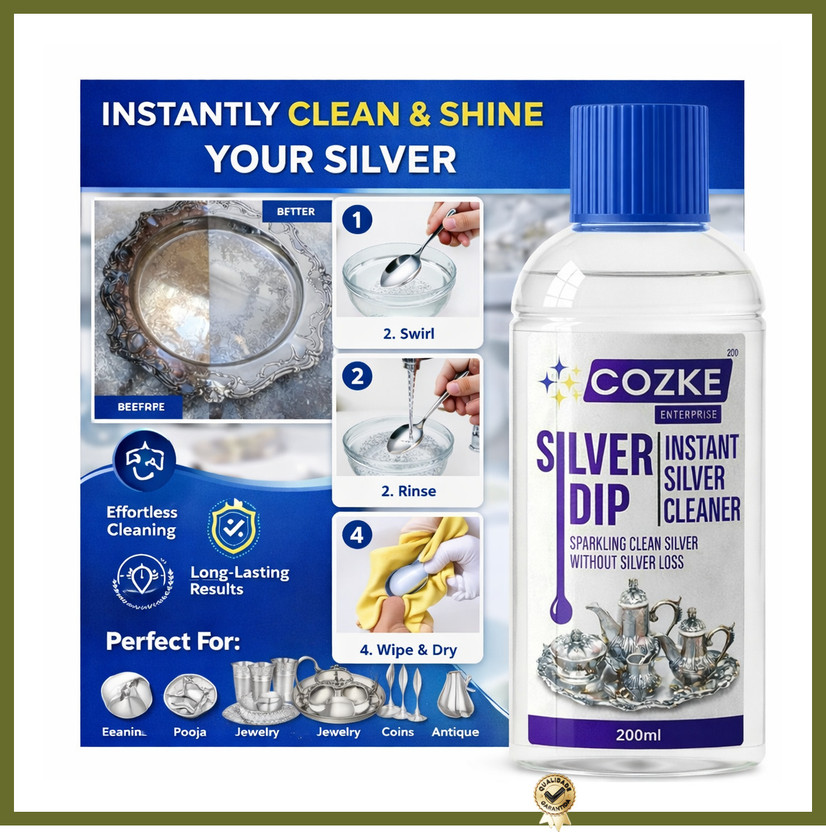 COZKE ENTERPRISE Silver Dip Cleaner Liquid - Jewellery, Pooja Item & Utensil Tarnish GT-134432 Stain Remover(200 ml)