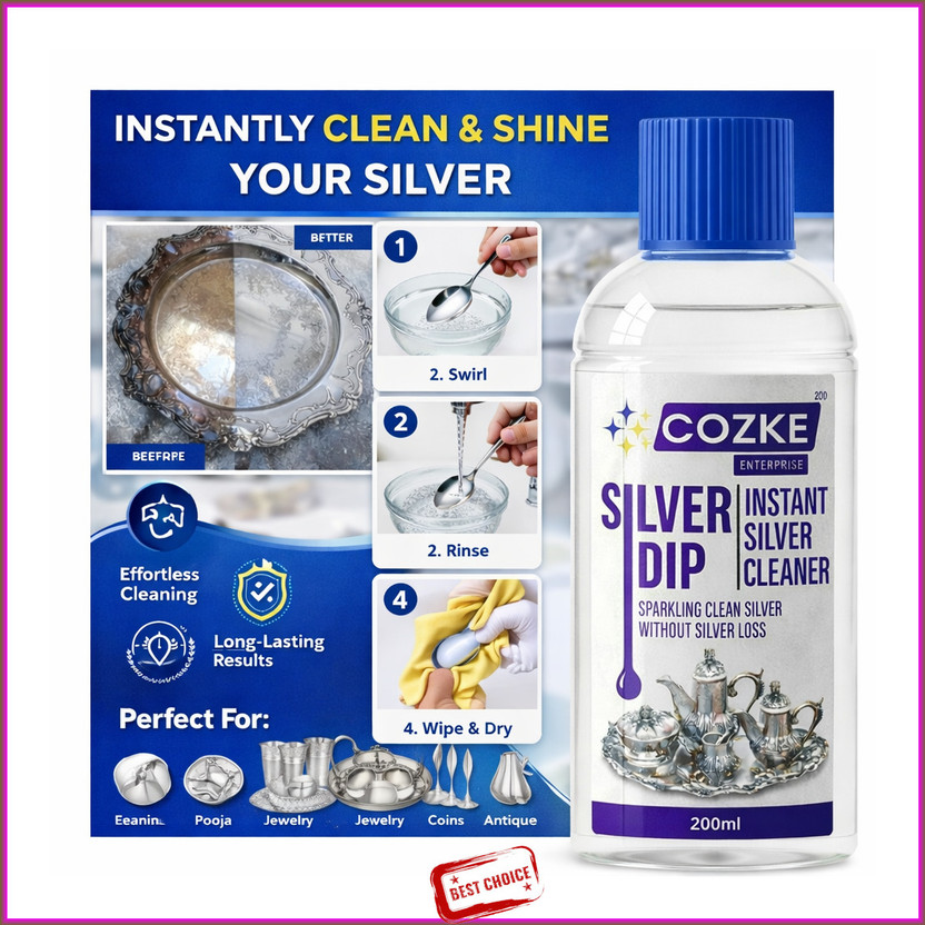 COZKE ENTERPRISE Silver Dip Cleaner Liquid - Jewellery, Pooja Item & Utensil Tarnish GT-134512 Stain Remover(200 ml)