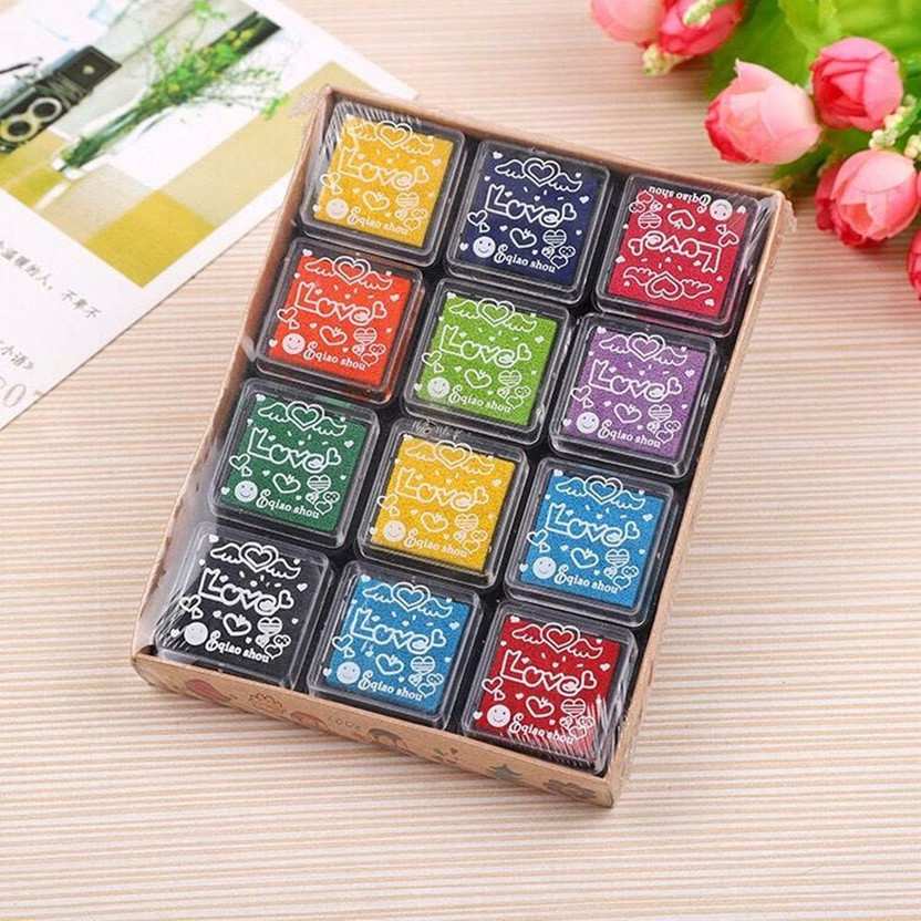 Kandle 12 pcs Stamp Pads, Craft Ink Pad Stamps for Rubber Stamps, Paper, Scrapbooking(Set Of 12, Multicolor)