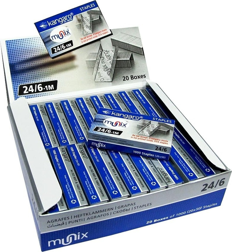 Kangaro Regular Desk Essentials 24/6-1 M Heavy Duty Steel Wire Stapler Pins(Set of 20, Metallic)