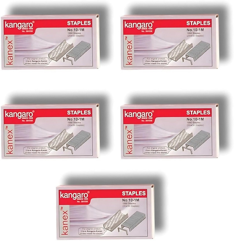Kangaro Office Stationery No. 10-1M Staples Stapler Pins(Set of 5, Metallic)
