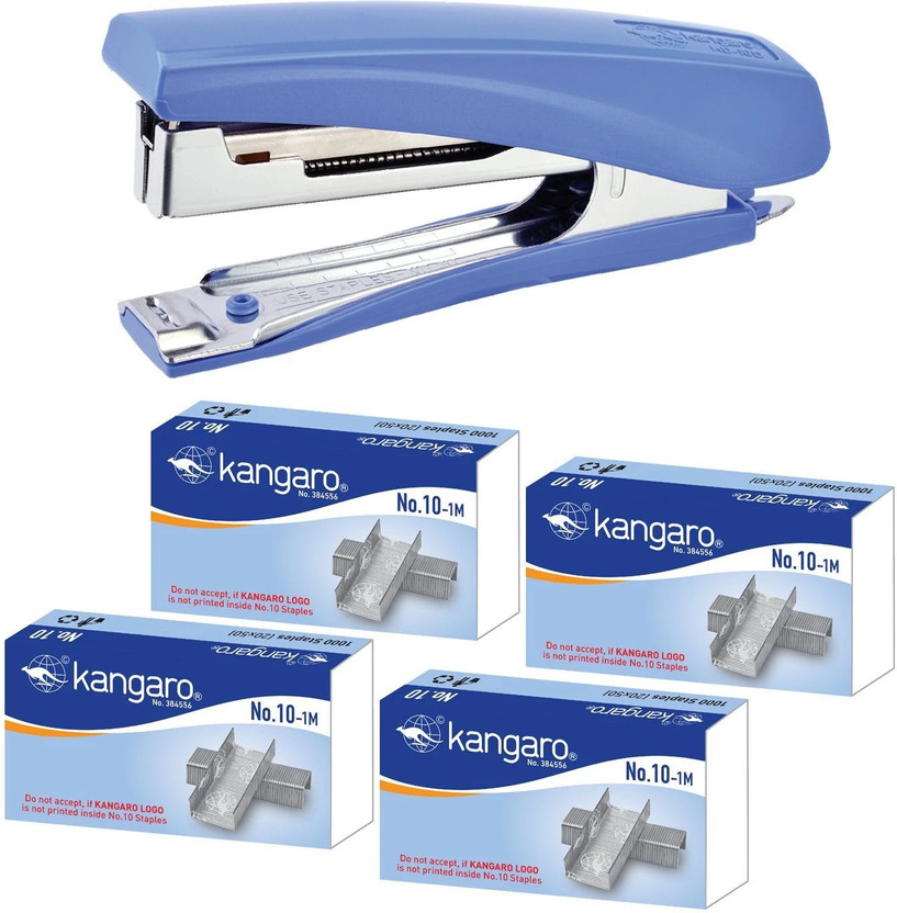 Kangaro Desk Essentials HD-10D Stapler & 5 Boxes 10/1M Staples Pin Combo | Sturdy & Durable Stapler(Set of 5, Blue)