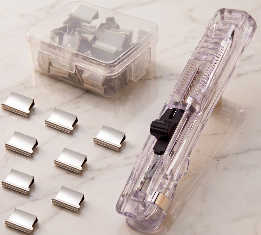 HGC Mini Desktop Paper Fastener Machine Set with 50 Reusable Binding Clamps NA  Stapler