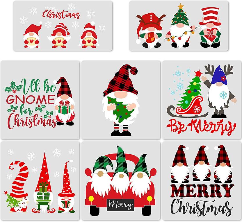 Kachi Pencil 8 Pieces Large Christmas Gnome Stencils for Painting on