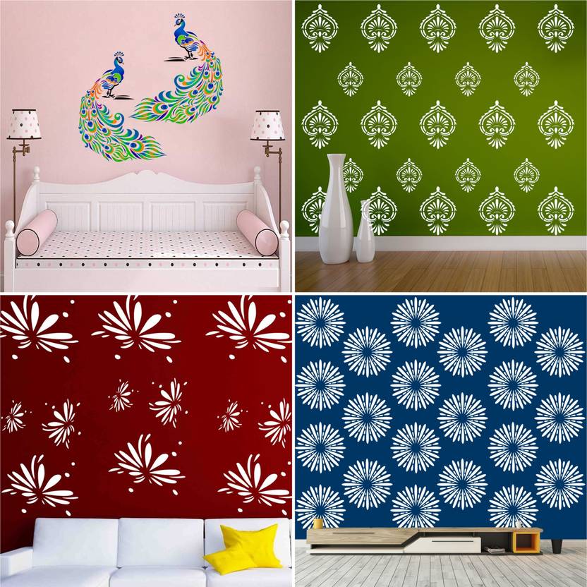 JAZZIKA Painting Wall Stencils PATTERN "Classy Peacock","Mewari Art