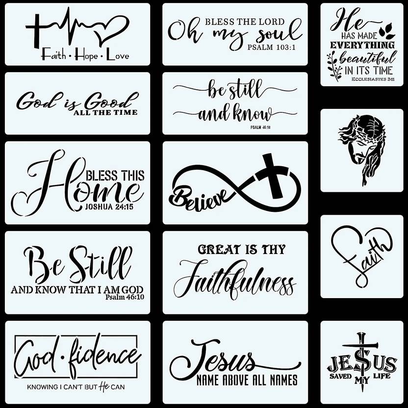 Kachi Pencil 14PCS Christian Stencils Painting on Wood, Bible Sign