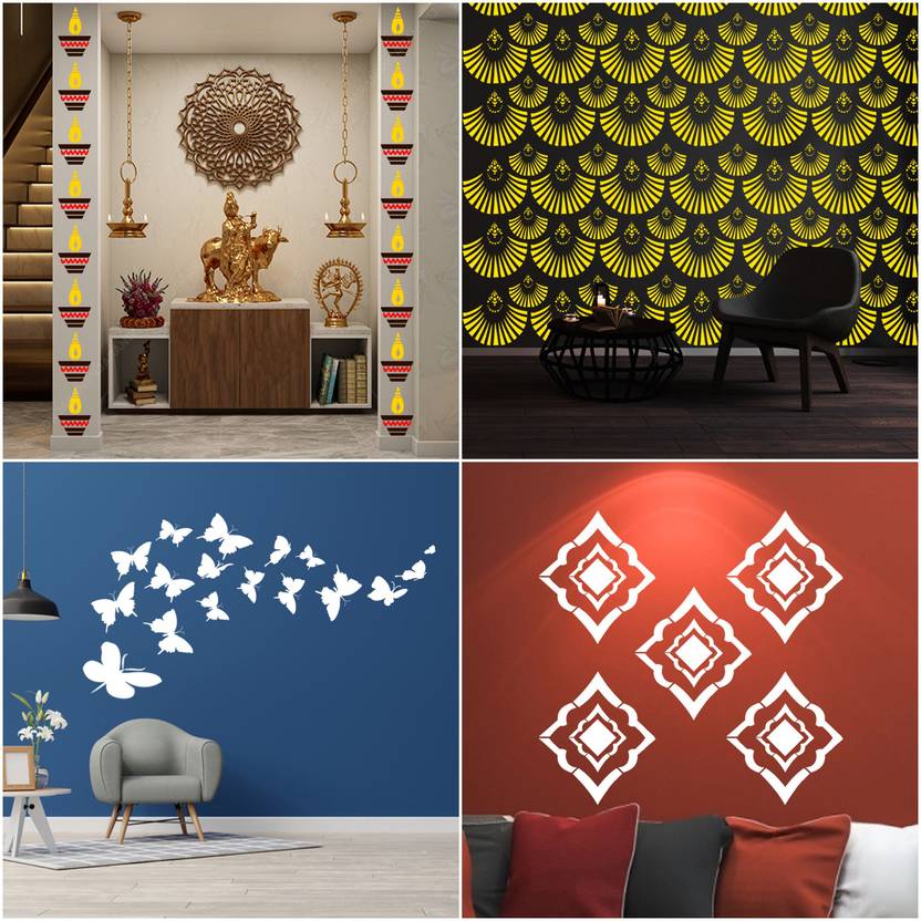 ARandNJ Painting Wall Stencils (Size 16 X 24 Inch) PATTERN "Diya