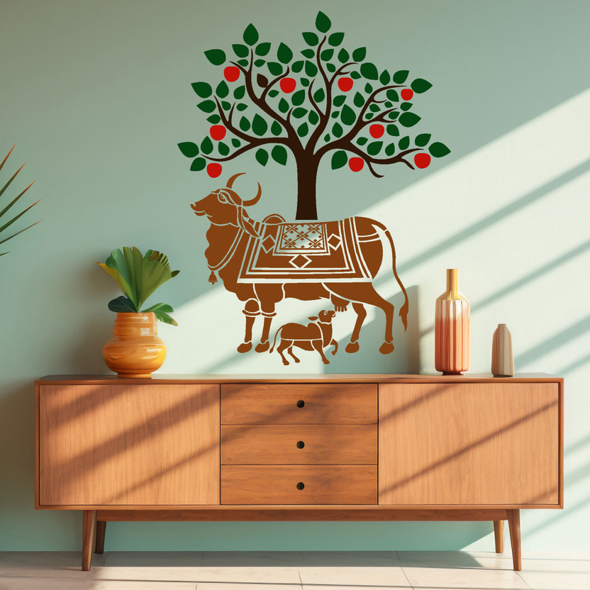 StenCart Modern Wall Design Stencils for Wall Painting STC2436-1007 (24x36 inch)–Suitable for Room Decor,Ceiling and Floors Stencil(Pack of 1, Kamdhenu Cow Big)