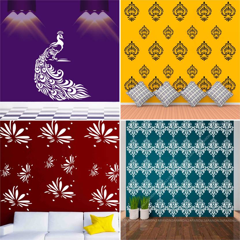 JAZZIKA Painting Wall Stencils PATTERN "Classy Peacock","Mewari Art