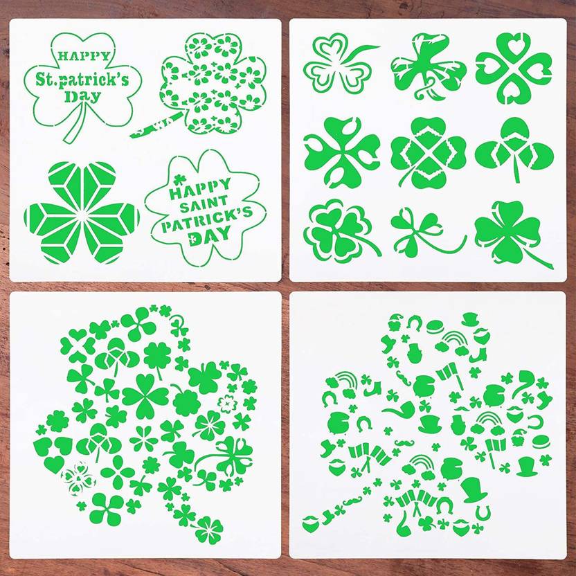 IVANA'S 4 Pieces St. Patrick's Day Shamrock Stencil Template Clover Stencils Reusable Pl astic ...