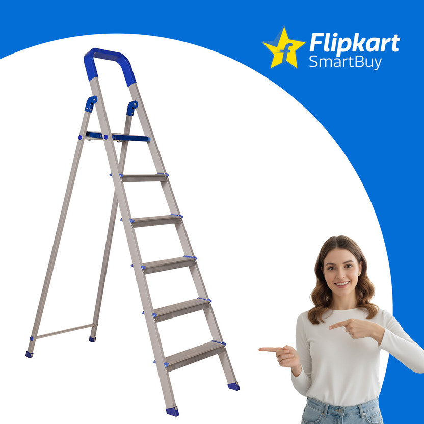 Flipkart Flipkart SmartBuy Hybrid Aluminum Step -6 Step Powder Coated Section Steel Ladder(With Platform, Tool Tray) - Flipkart Deal