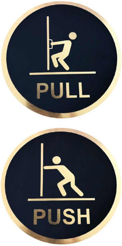 Signkart 6 inch Push & Pull Signage nano Self-Adhesive Black Golden Sign Self Adhesive Sticker(Pack of 1)